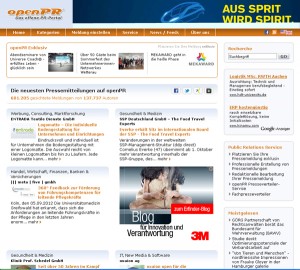 freie Onlinepresseportale: openPR Homepage